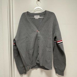 Thom browne grey COTTON MILANO STITCH STRIPE ARMBAND V-NECK cardigan